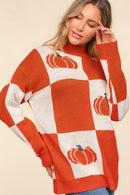 Checkered Pumpkin Jacquard Oversized Sweater