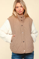 Taupe High Neck Sleeveless Snap Button Corduroy Vest