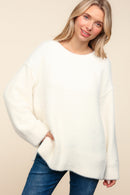 PLUS IVORY FUZZY SOFT BRUSHED HAIRY SWEATER KNIT TOP