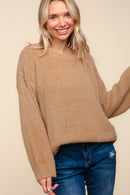 TAUPE FUZZY SOFT BRUSHED HAIRY SWEATER KNIT TOP