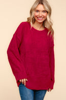RED FUZZY SOFT BRUSHED HAIRY SWEATER KNIT TOP