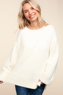 IVORY FUZZY SOFT BRUSHED HAIRY SWEATER KNIT TOP