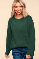 GREEN FUZZY SOFT BRUSHED HAIRY SWEATER KNIT TOP