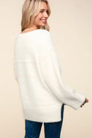IVORY FUZZY SOFT BRUSHED HAIRY SWEATER KNIT TOP