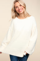 PLUS IVORY FUZZY SOFT BRUSHED HAIRY SWEATER KNIT TOP