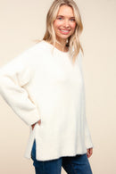 PLUS IVORY FUZZY SOFT BRUSHED HAIRY SWEATER KNIT TOP
