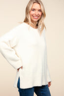 IVORY FUZZY SOFT BRUSHED HAIRY SWEATER KNIT TOP