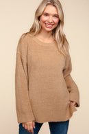 TAUPE FUZZY SOFT BRUSHED HAIRY SWEATER KNIT TOP