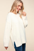 PLUS IVORY FUZZY SOFT BRUSHED HAIRY SWEATER KNIT TOP