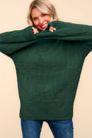 GREEN FUZZY SOFT BRUSHED HAIRY SWEATER KNIT TOP