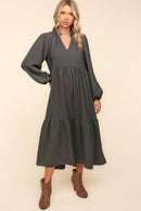 PLUS ASH BABYDOLL WOVEN MAXI DRESS WITH SIDE POCKETS