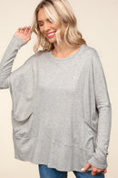 PLUS GREY DOLMAN LONG SLEEVE OVERSIZED SWEATER KNIT TOP
