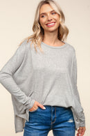 PLUS GREY DOLMAN LONG SLEEVE OVERSIZED SWEATER KNIT TOP