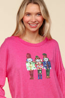 HOT PINK HACCI KNIT TOP W/ SEQUINS HOLIDAY NUTCRACKER Holiday PATCH