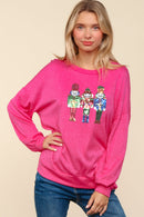 HOT PINK HACCI KNIT TOP W/ SEQUINS HOLIDAY NUTCRACKER Holiday PATCH