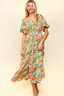 PLUS FLORAL WOVEN MAXI DRESS WITH SIDE POCKETS