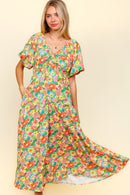PLUS FLORAL WOVEN MAXI DRESS WITH SIDE POCKETS