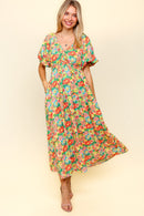 PLUS FLORAL WOVEN MAXI DRESS WITH SIDE POCKETS
