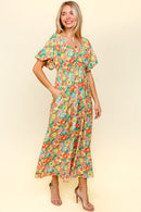 PLUS FLORAL WOVEN MAXI DRESS WITH SIDE POCKETS