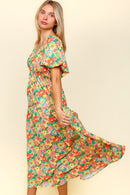 PLUS FLORAL WOVEN MAXI DRESS WITH SIDE POCKETS