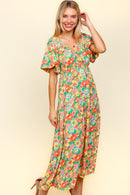 PLUS FLORAL WOVEN MAXI DRESS WITH SIDE POCKETS