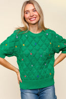 FLOWER EMBROIDERED CROCHET SWEATER KNIT TOP