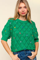 FLOWER EMBROIDERED CROCHET SWEATER KNIT TOP