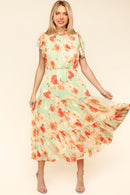 PLUS FLORAL MOCK NECK MAXI DRESS WITH SIDE POCKETS