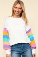 STRIPE DROP SHOULDER SOFT HACCI KNIT TOP