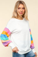 STRIPE DROP SHOULDER SOFT HACCI KNIT TOP