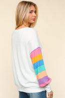 STRIPE DROP SHOULDER SOFT HACCI KNIT TOP