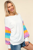 STRIPE DROP SHOULDER SOFT HACCI KNIT TOP