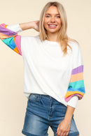 STRIPE DROP SHOULDER SOFT HACCI KNIT TOP
