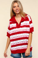 HEART PATTERNED POINTELLE SWEATER KNIT TOP