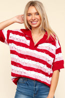 HEART PATTERNED POINTELLE SWEATER KNIT TOP