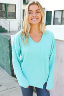 Eyes On You Seafoam Mineral Wash Rib Notch Neck Pocket Top (Open Pack)