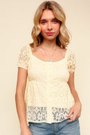 BUTTON DOWN FLORAL LACE BABYDOLL TOP