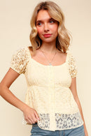 BUTTON DOWN FLORAL LACE BABYDOLL TOP