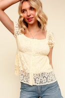 BUTTON DOWN FLORAL LACE BABYDOLL TOP