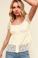 BUTTON DOWN FLORAL LACE BABYDOLL TOP