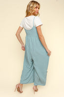 BUTTON DOWN SLEEVELESS WIDE LEG JUMPSUIT