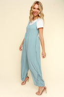 BUTTON DOWN SLEEVELESS WIDE LEG JUMPSUIT