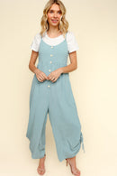 BUTTON DOWN SLEEVELESS WIDE LEG JUMPSUIT