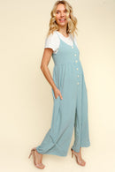 BUTTON DOWN SLEEVELESS WIDE LEG JUMPSUIT