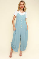BUTTON DOWN SLEEVELESS WIDE LEG JUMPSUIT