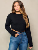 WOMEN'S LONG SLEEVE SOLID KNIT CROP TOP