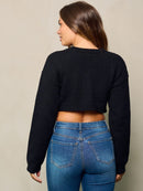 WOMEN'S LONG SLEEVE SOLID KNIT CROP TOP