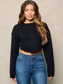 WOMEN'S LONG SLEEVE SOLID KNIT CROP TOP