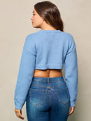 WOMEN'S LONG SLEEVE SOLID KNIT CROP TOP