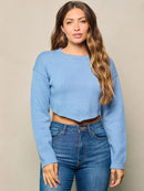 WOMEN'S LONG SLEEVE SOLID KNIT CROP TOP